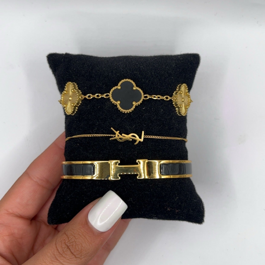 YSL BRACELET SET | BLACK & GOLD